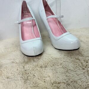 Ellie Shoes White Patent Mary Jane Stiletto Pumps Heels Size 8 Round Toe Retro